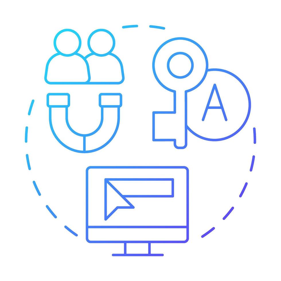 SEM blue gradient concept icon. Lead generation, marketing. Target audience, customers. Round shape line illustration. Abstract idea. Graphic design. Easy to use in presentation, infographic vector