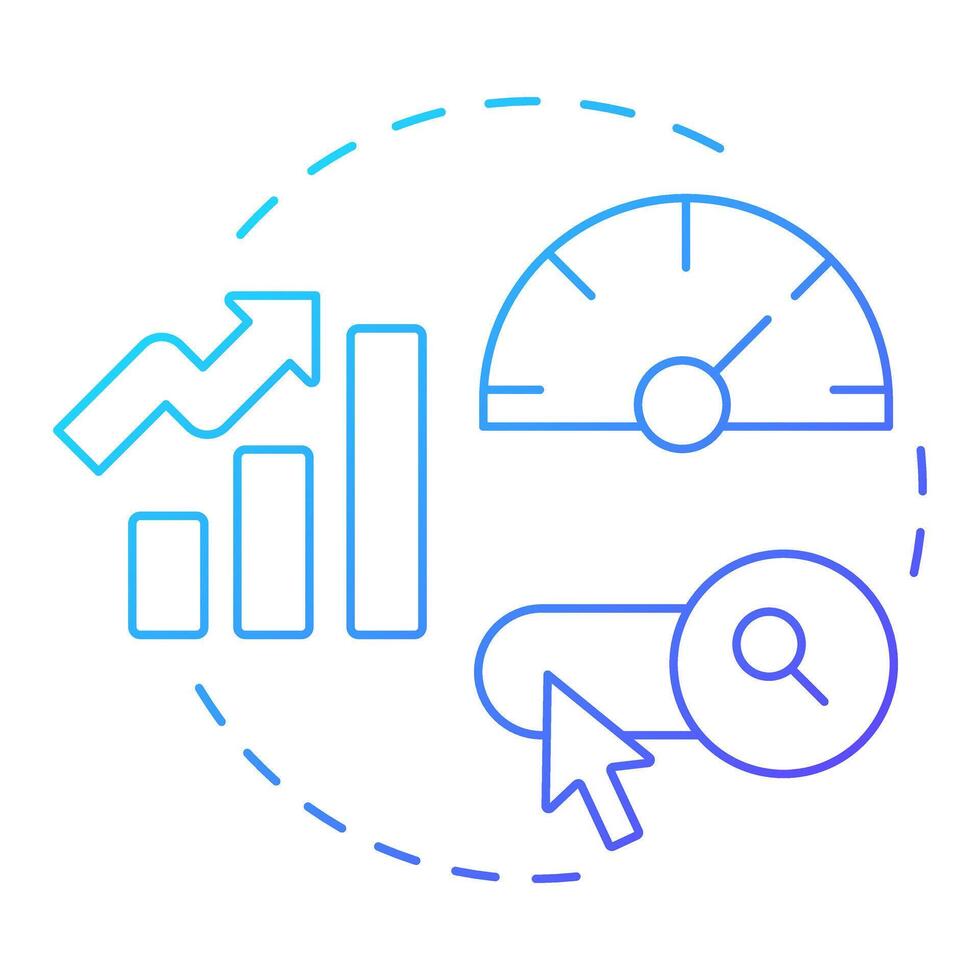 SEO blue gradient concept icon. Statistical chart, meter. Metric analysis, web search. Round shape line illustration. Abstract idea. Graphic design. Easy to use in presentation, infographic vector
