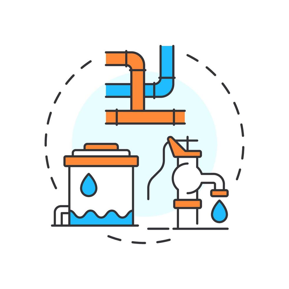 Economic water scarcity multi color concept icon. Lack of infrastructure, investment and management. Crisis type. Round shape line illustration. Abstract idea. Graphic design. Easy to use in booklet vector