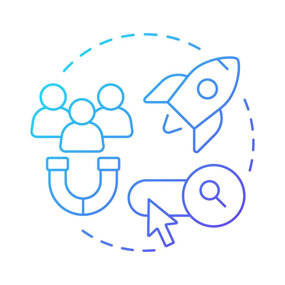 Attract more traffic blue gradient concept icon. Lead generation, target audience. Round shape line illustration. Abstract idea. Graphic design. Easy to use in presentation, infographic vector