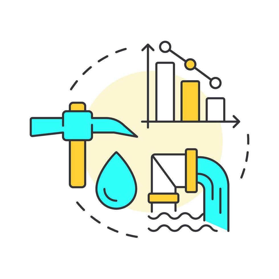 Overuse of water resources multi color concept icon. Unsustainable use danger. Cause of freshwater scarcity. Round shape line illustration. Abstract idea. Graphic design. Easy to use in booklet vector