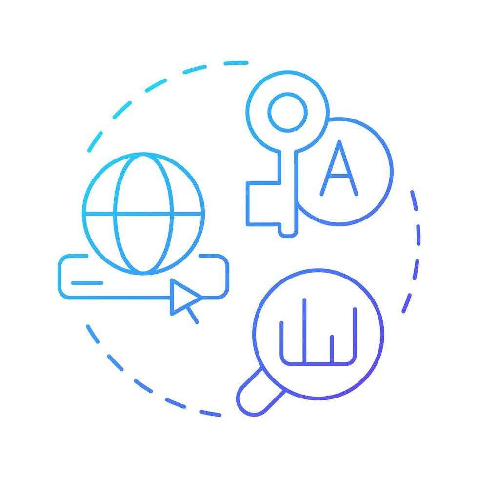 Keyword research blue gradient concept icon. Marketing campaign, analysis. Web search. Round shape line illustration. Abstract idea. Graphic design. Easy to use in presentation, infographic vector