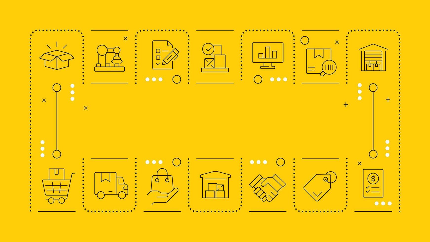 Inventory management yellow word concept. Efficient planning of company supplies usage. Horizontal image. Headline text surrounded by editable outline icons vector