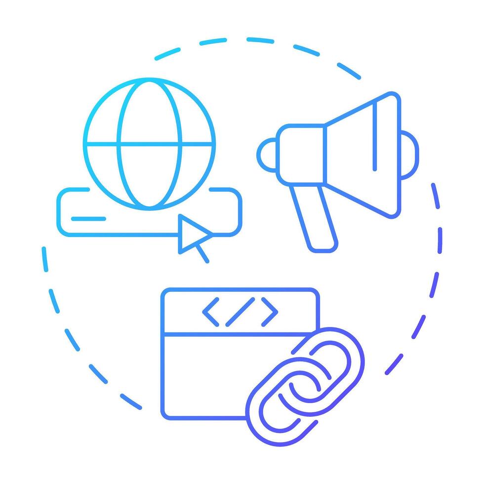 Off-page seo blue gradient concept icon. Web search. Internet, network. Marketing optimization. Round shape line illustration. Abstract idea. Graphic design. Easy to use in presentation, infographic vector