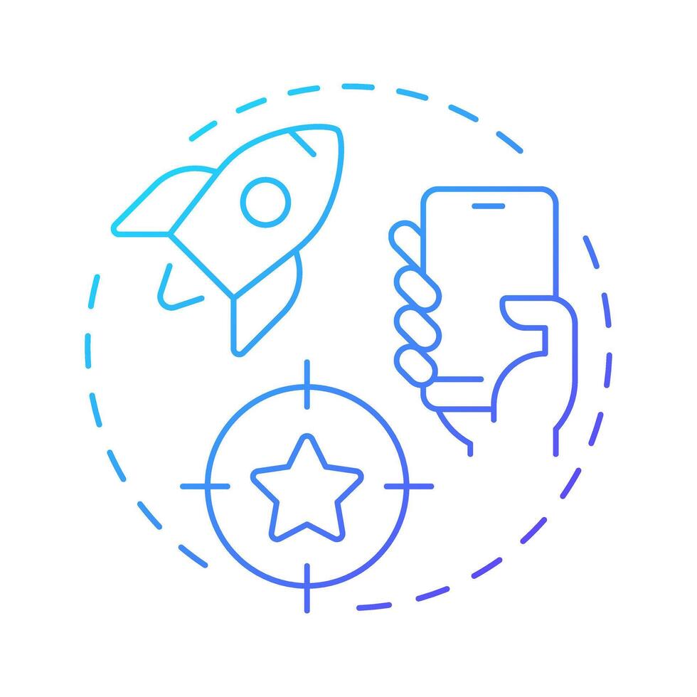 Mobile-first indexing blue gradient concept icon. Marketing efficiency, smartphone service. Round shape line illustration. Abstract idea. Graphic design. Easy to use in presentation, infographic vector