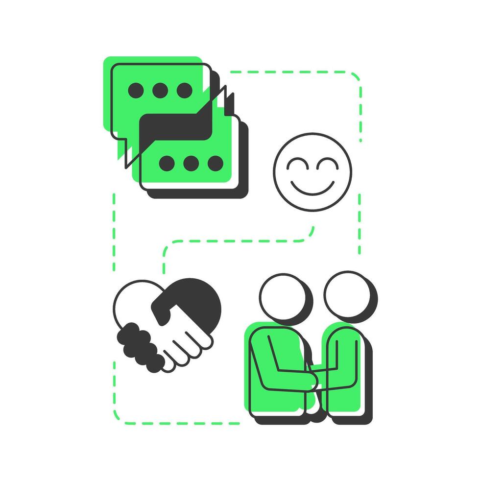 Attitude modern linear concept icon. Social networking, friendship. Help, support. Personality mood. Flat outline elements connected with dotted lines. Creative visual. Easy to edit vector
