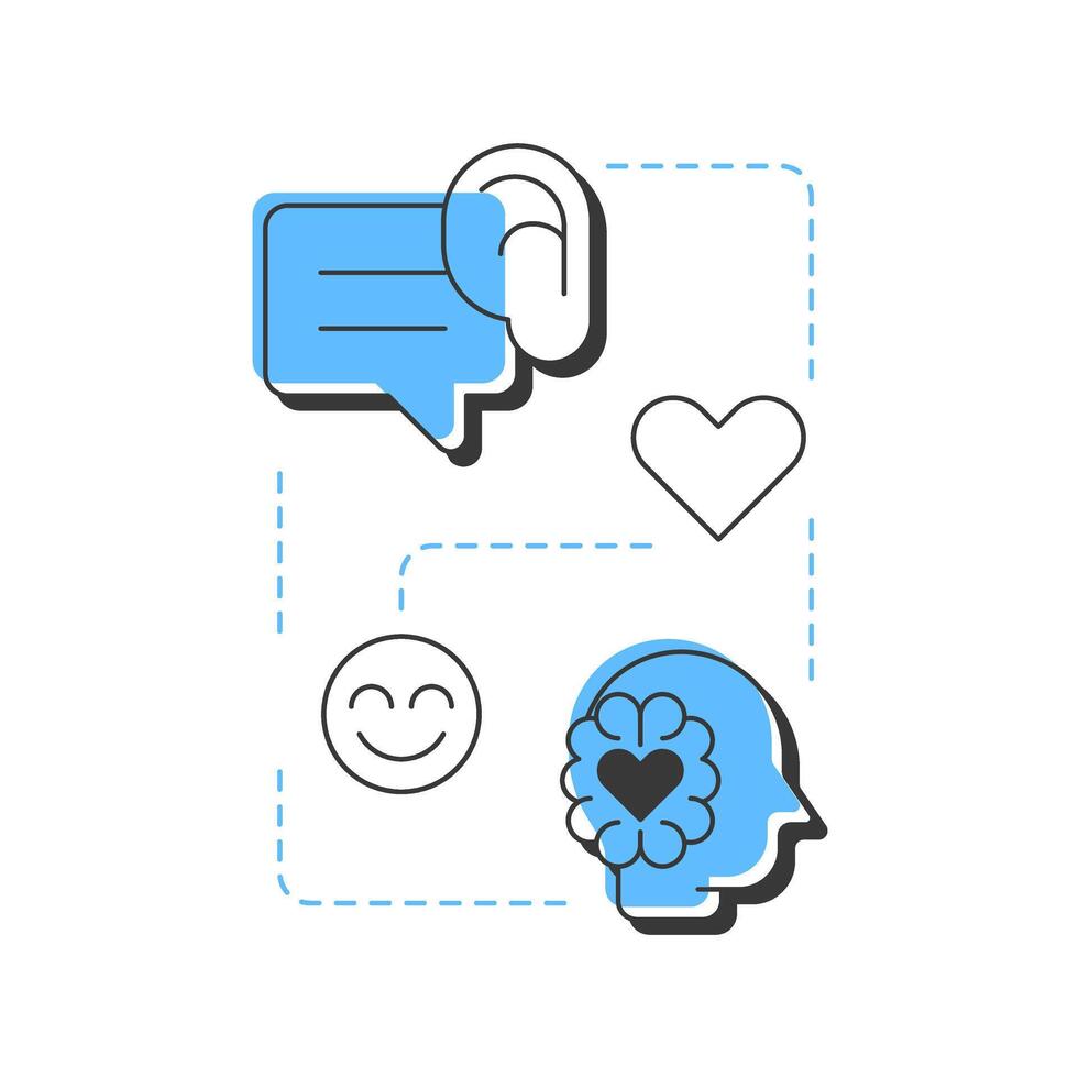 Emotional intelligence modern linear concept icon. Mental health, communication. Mood, personality. Flat outline elements connected with dotted lines. Creative visual. Easy to edit vector