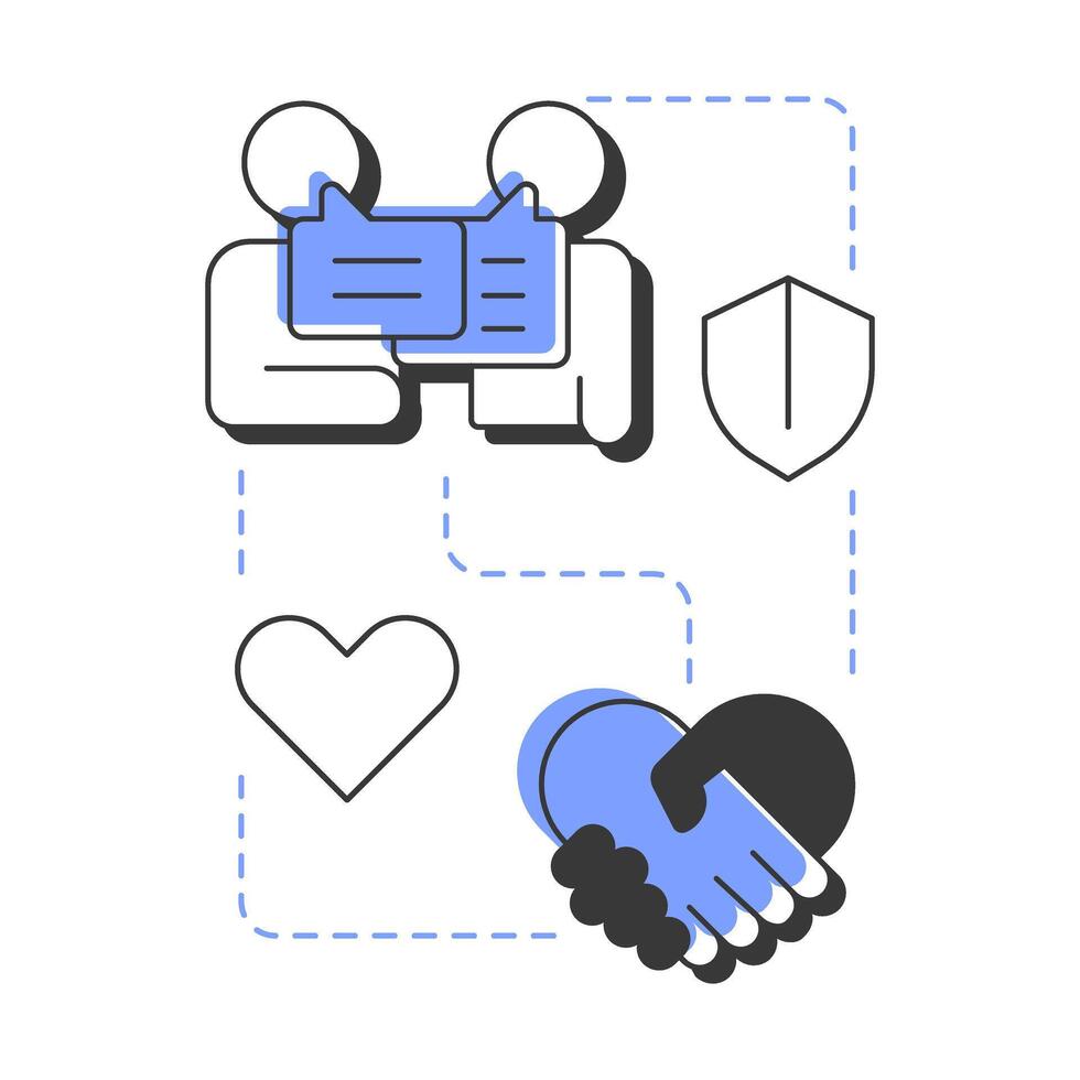 Needs modern linear concept icon. Social communication, conversation. Friendship trust, partnership. Flat outline elements connected with dotted lines. Creative visual. Easy to edit vector