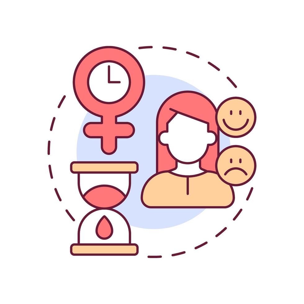 Perimenopause multi color concept icon. Fluctuate estrogen levels, irregular menstrual cycles. Menopause stage. Round shape line illustration. Abstract idea. Graphic design. Easy to use in blog post vector