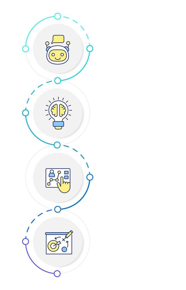 Marketing modern technologies infographic design template. Machine learning, virtual assistants. Data visualization 4 options. Process vertical flow chart vector