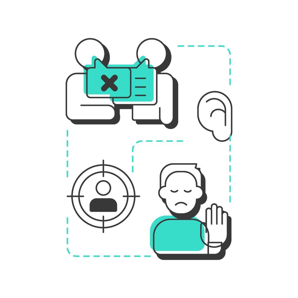 Avoid interrupting modern linear concept icon. Arguing misunderstanding. Social communication, conflict. Flat outline elements connected with dotted lines. Creative visual. Easy to edit vector