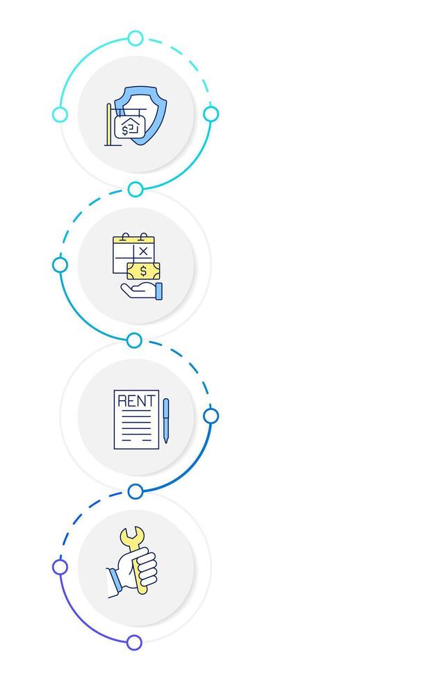 Property renting principles infographic design template. Rent collecting. Maintenance, repair. Data visualization 4 options. Process vertical flow chart vector