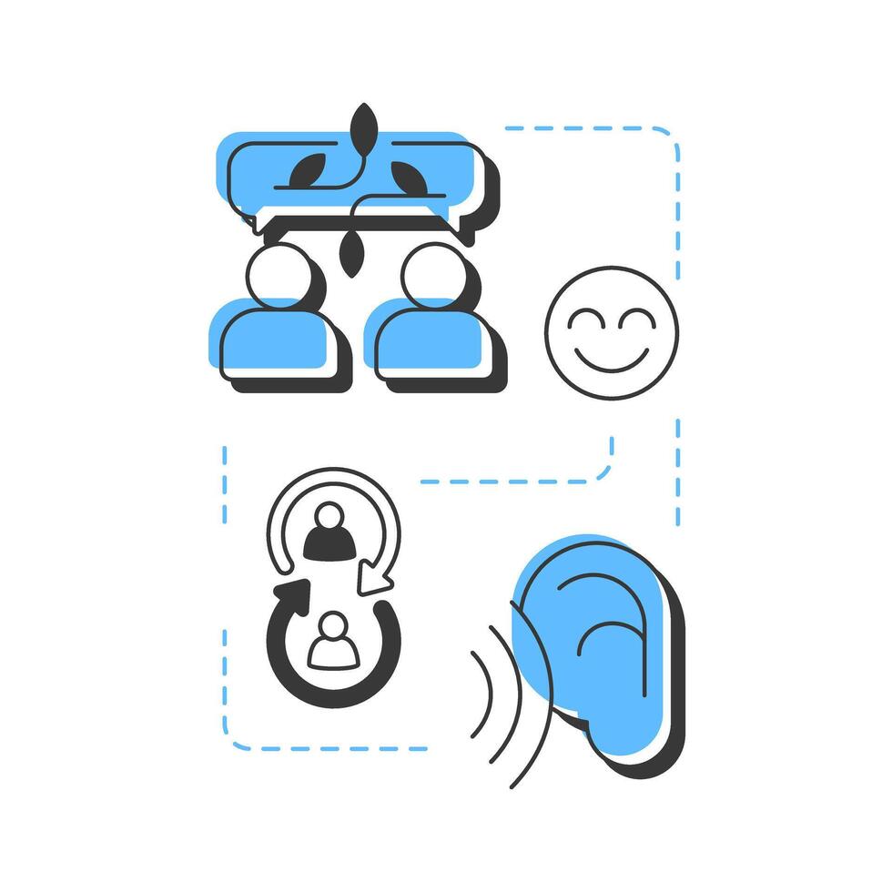 Encourages openness modern linear concept icon. Social relationships, networking. Conversation, dialogue. Flat outline elements connected with dotted lines. Creative visual. Easy to edit vector