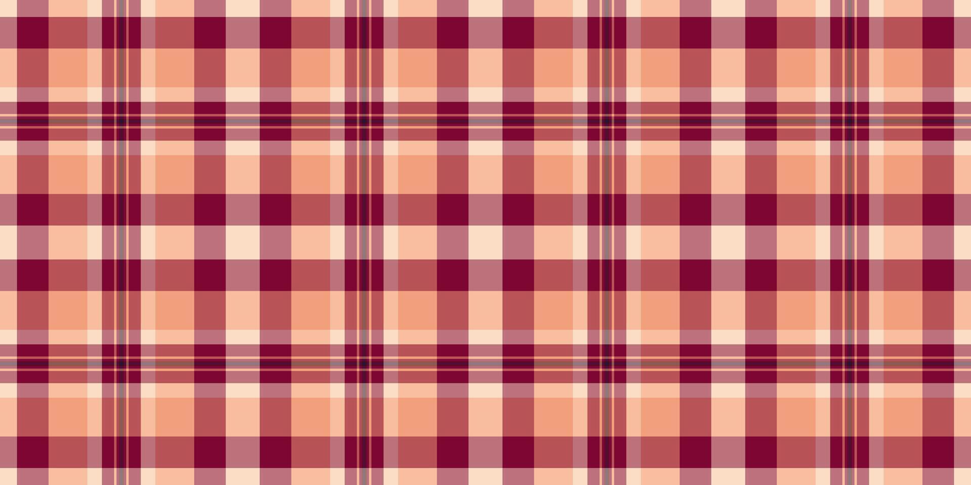 A classic plaid pattern featuring interwoven lines of peach and deep burgundy. Versatile texture for backgrounds, textiles, design elements, or festive holiday themes. vector