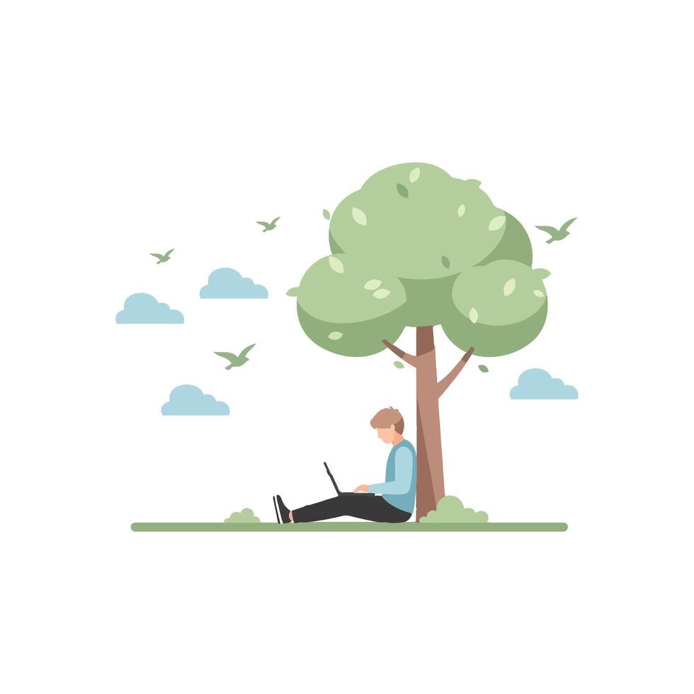 A student engaging in online learning and homework help for a university school project, a modern education concept for student study and exam preparation vector