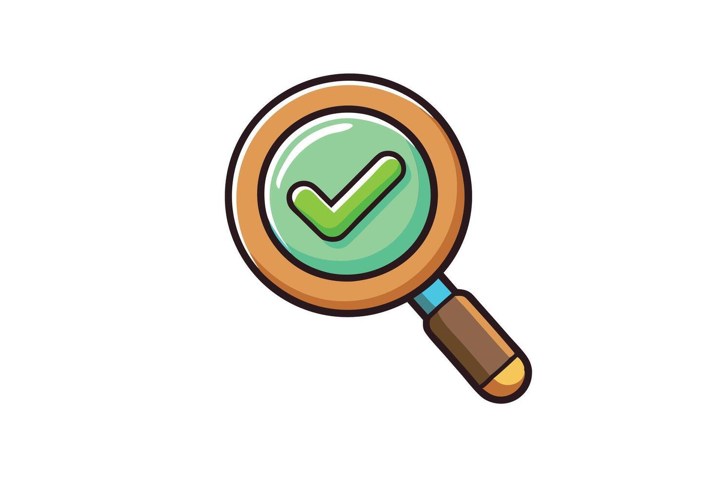 Illustration of a magnifying glass with a green check mark, representing search, approval, and validation in a digital style vector