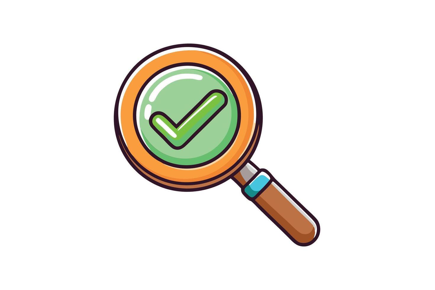magnifying glass icon with a green check mark symbolizing verification and search in a modern and clean design vector
