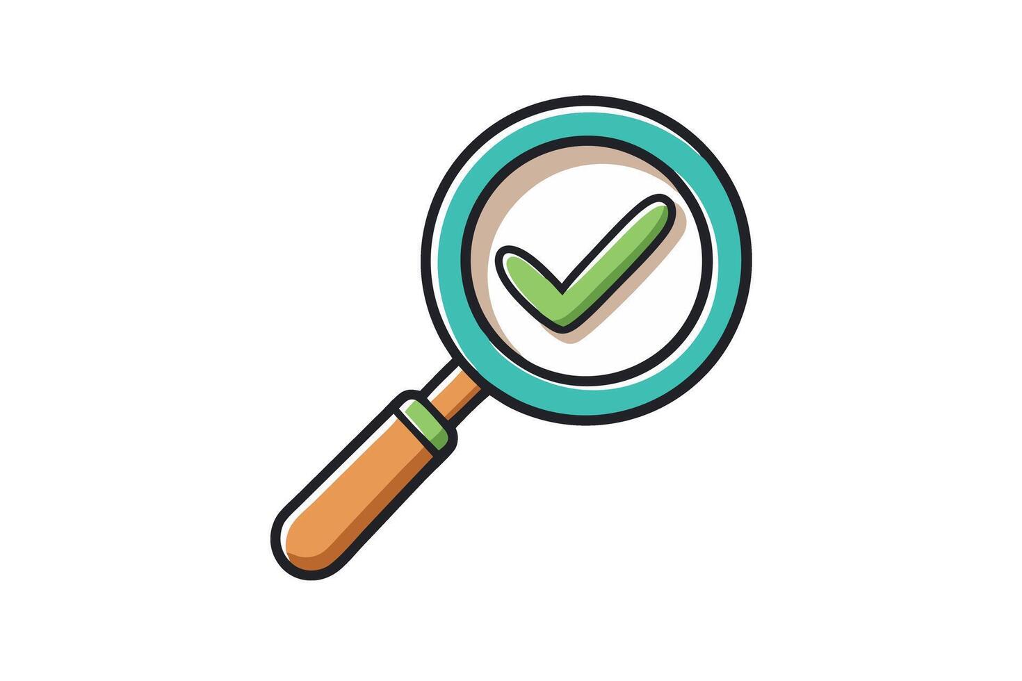 Magnifying glass with check mark symbol representing review, audit, and verification process, ideal for business and revision themes, icon set vector