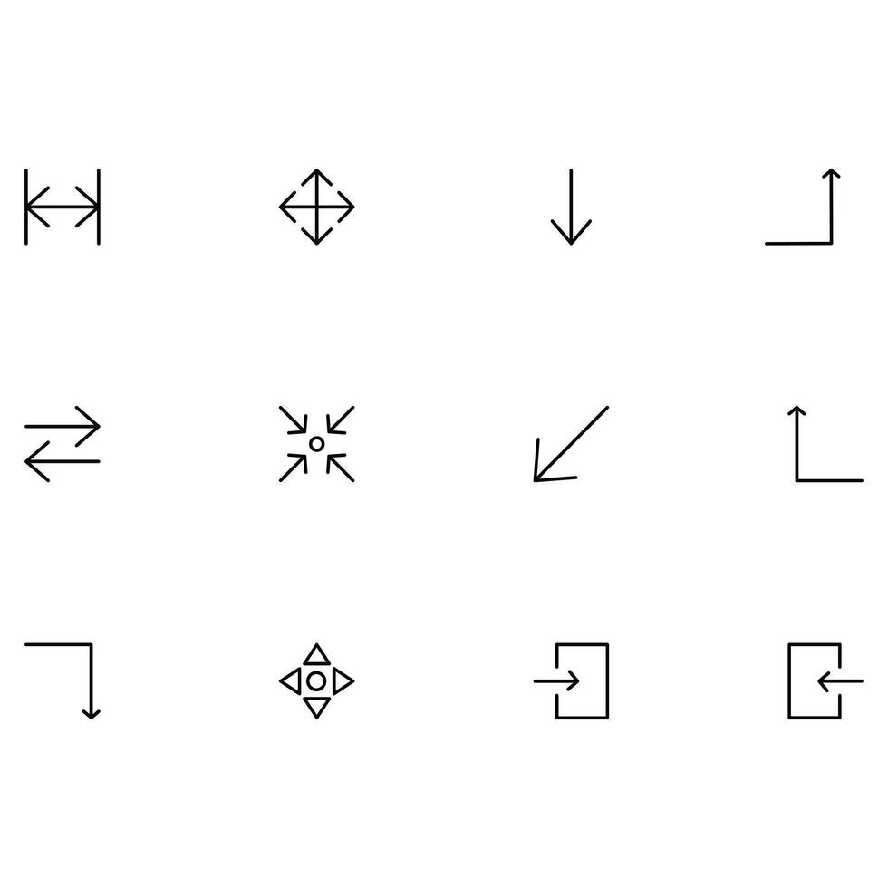 Collection thin arrows. Set simple arrows isolated on white background. Arrow mark icons. Arrow paint, vector