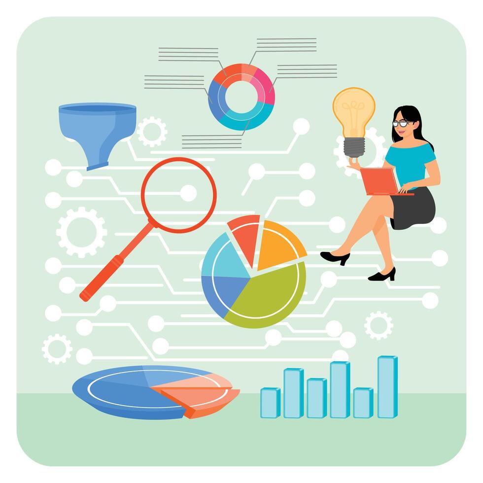 Business data analysis visualization illustration vector