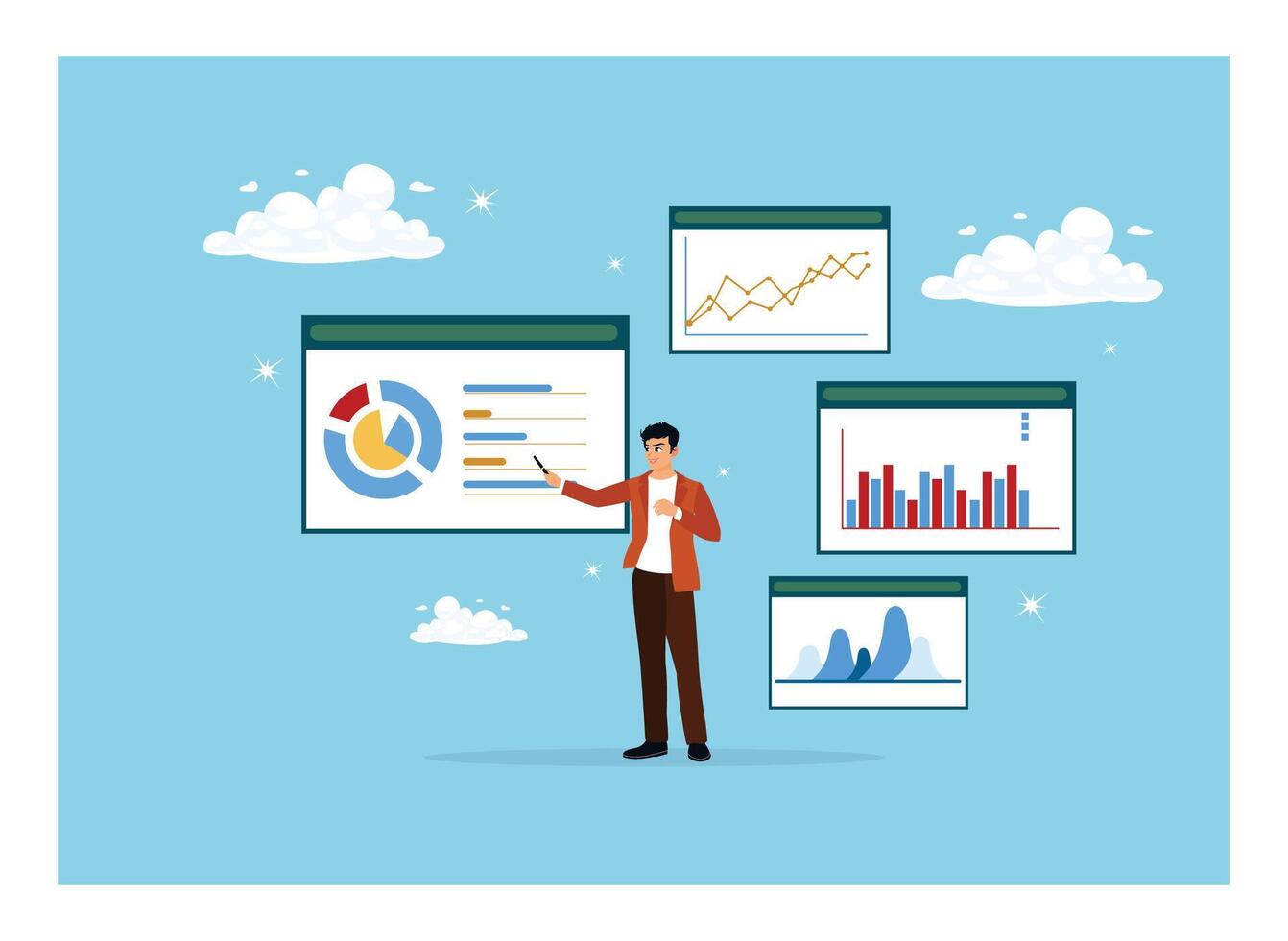 Businessman presenting data analysis visuals vector