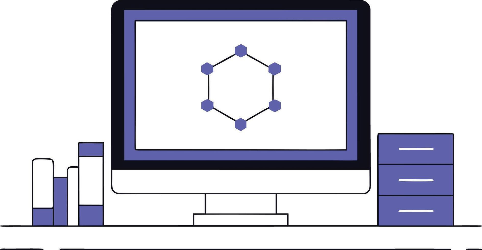 Arte de escritorio computadora mostrando un hexagonal molecular estructura vector