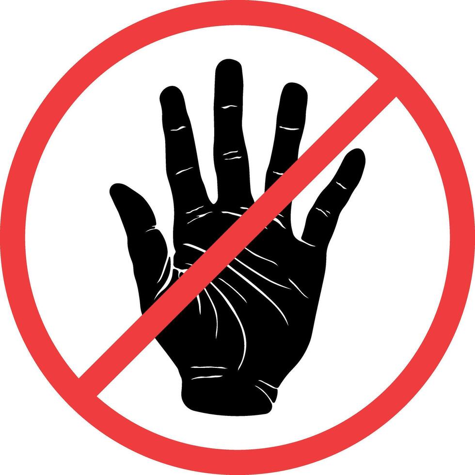 A do not touch sign in a red round frame without a background. vector
