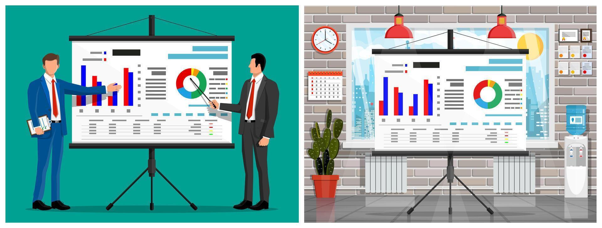 Business presentation with data charts vector