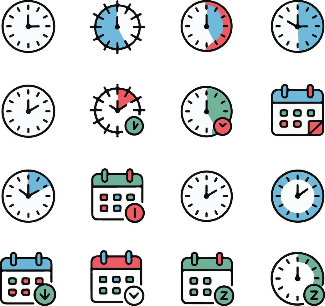 Time and Calendar Icons Set Clock and Schedule Symbols vector