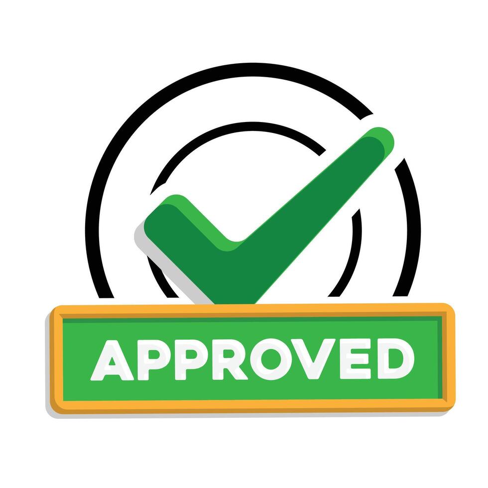 Approve icon. Management. Circle with a check mark and the word approved underneath. manager, success. Mixed style vector