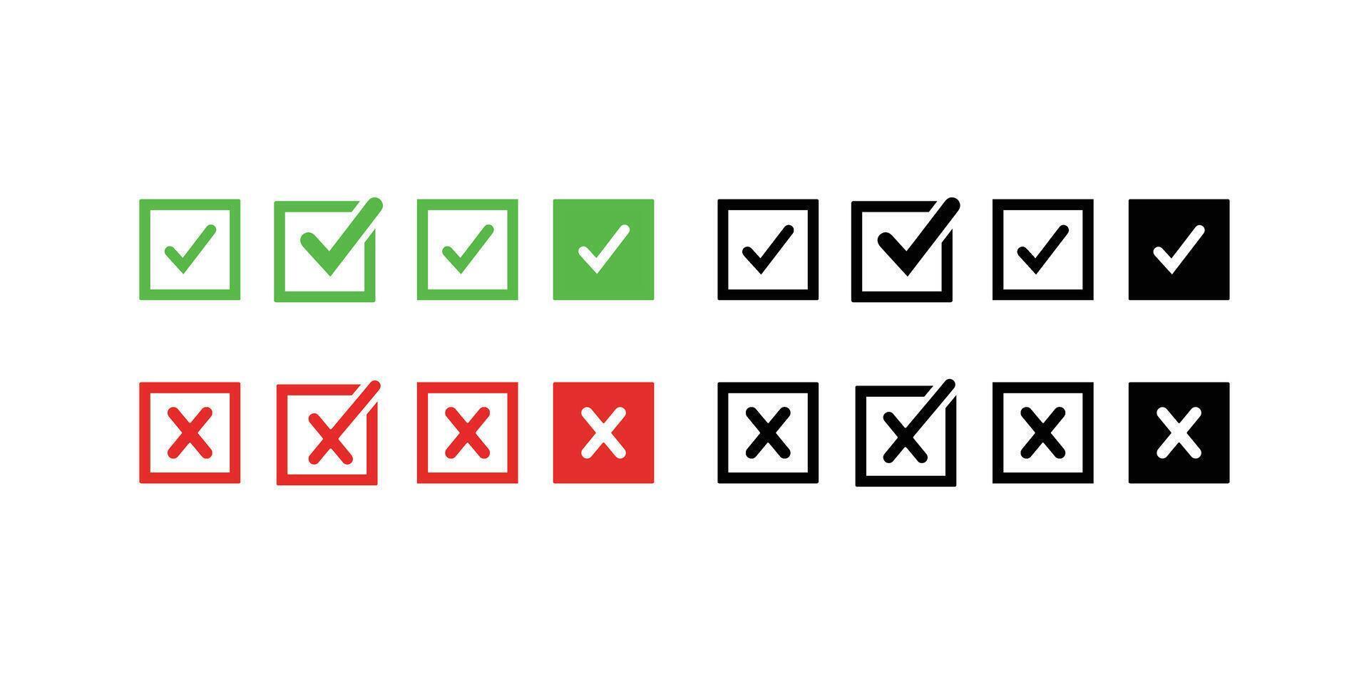 Flat Check Mark and Cross Mark Icons Illustration for Yes and No Symbols vector