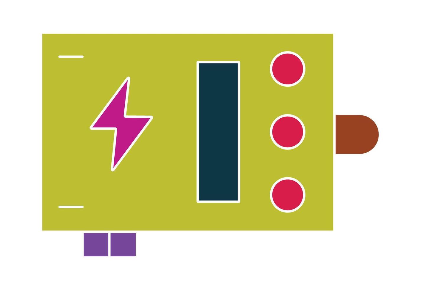 Power module or electronic component with a lightning symbol. A colorful graphic for concepts like energy, prototyping, and DIY electronics. vector