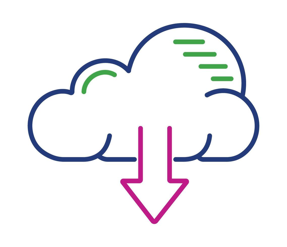 Cloud download icon for data storage and retrieval. Modern line art symbol for web, apps, and cloud computing services. vector