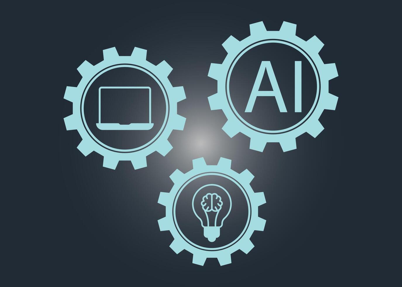 Artificial Intelligence concept with glowing gears. Icons for AI, machine learning, and smart technology symbolizing automation. vector