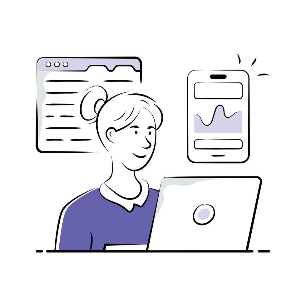 Creatively crafted Website Development Illustration with Mobile App and Laptop Interface vector