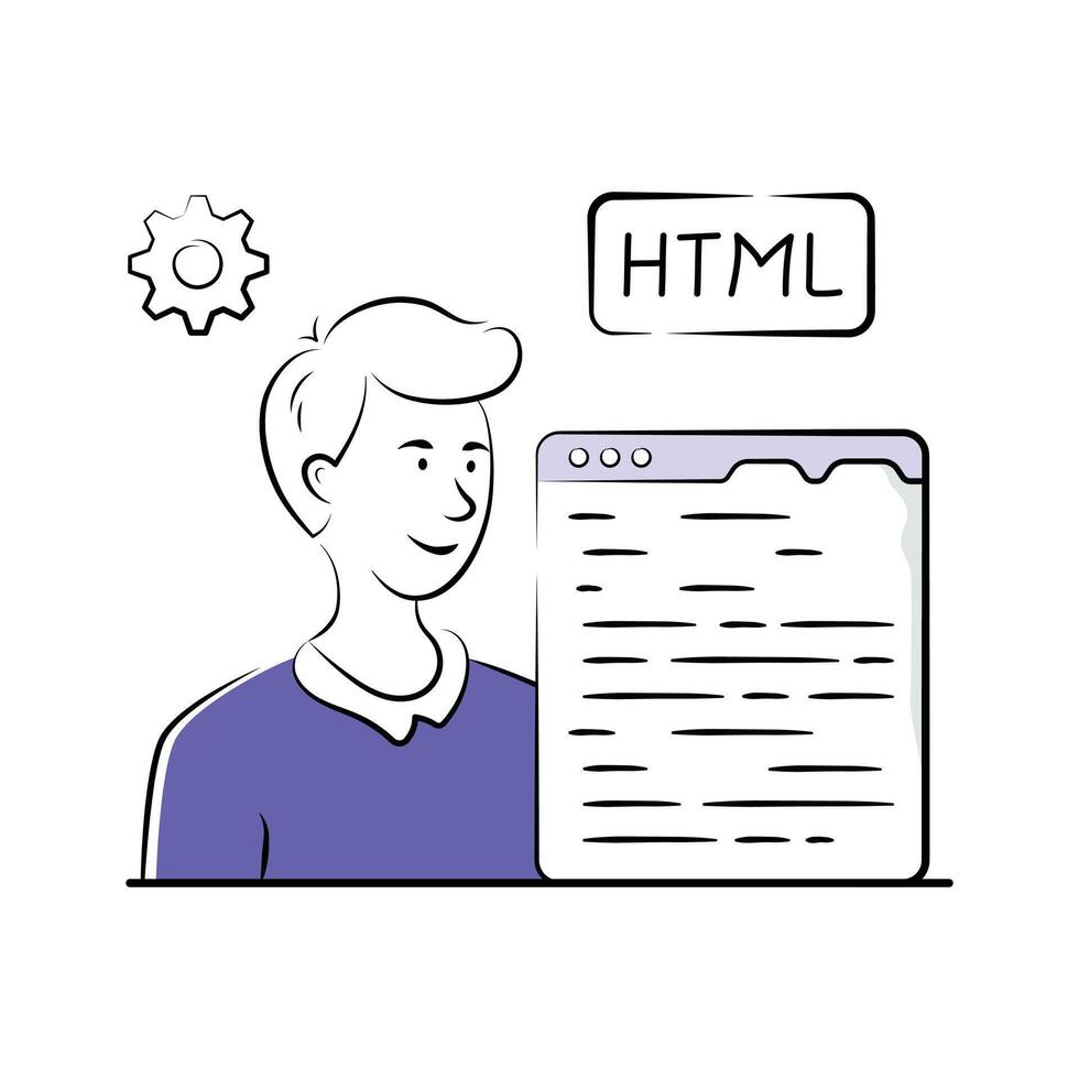 Grab this well designed hand drawn illustration of programmer vector