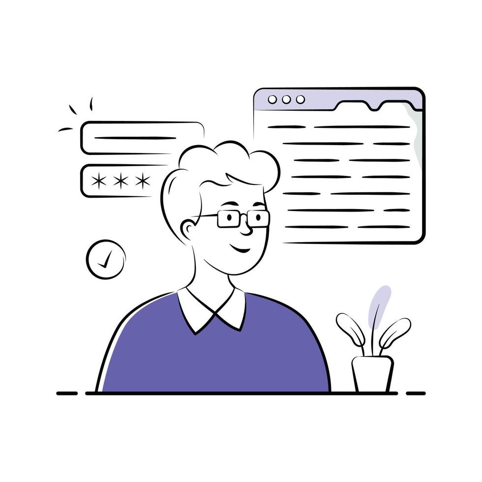 Website Login Illustration with Secure Password and Authentication Concept vector