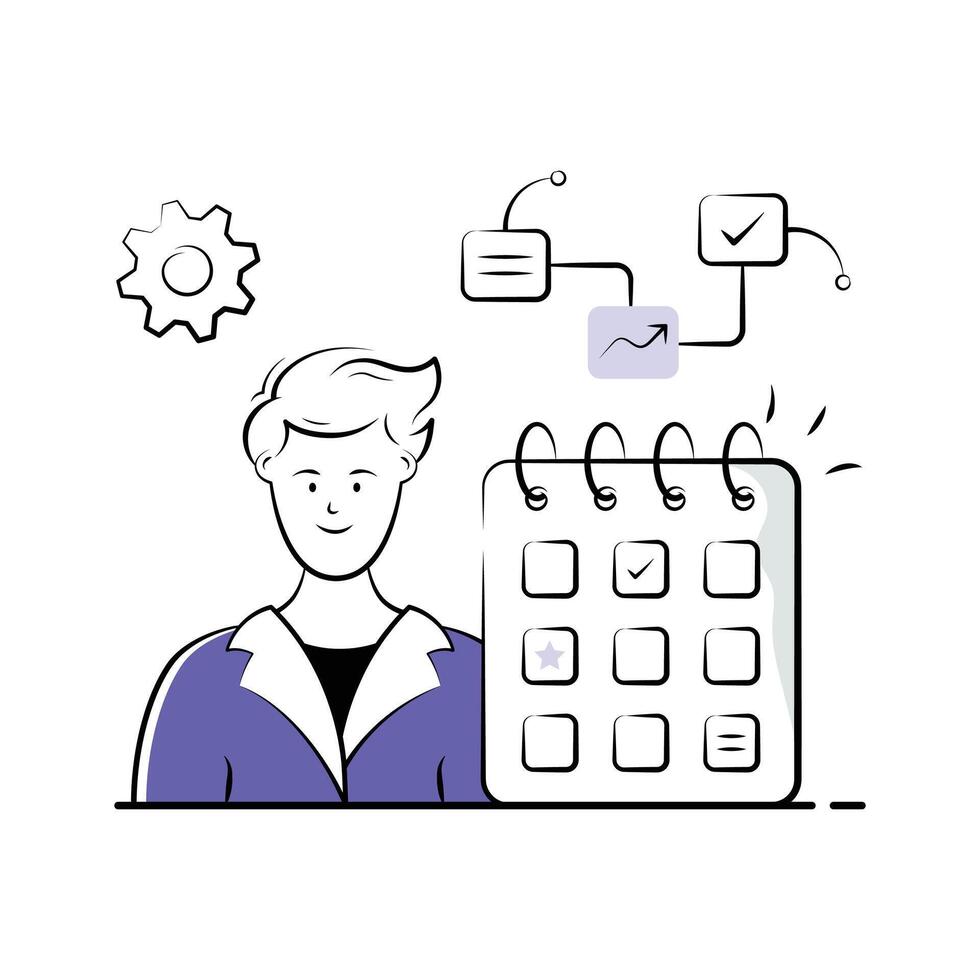 Developer handling workflow with tasks, communication, and coding process. vector