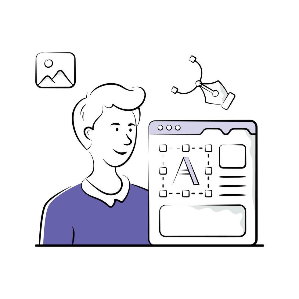 Creative developer designing website layout with modern UI tools, modern illustration vector