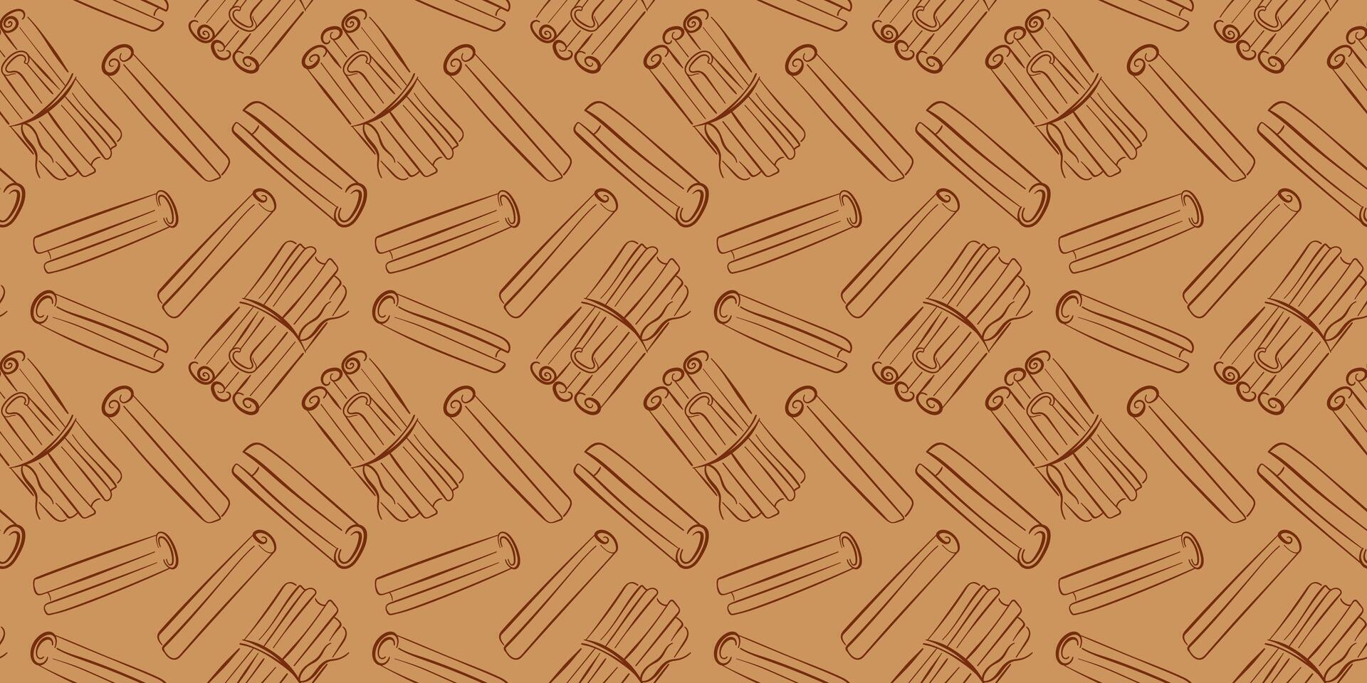 Seamless pattern of line art style cinnamon stick. Background for wallpaper, textile, spice store package or wrapping paper design. vector