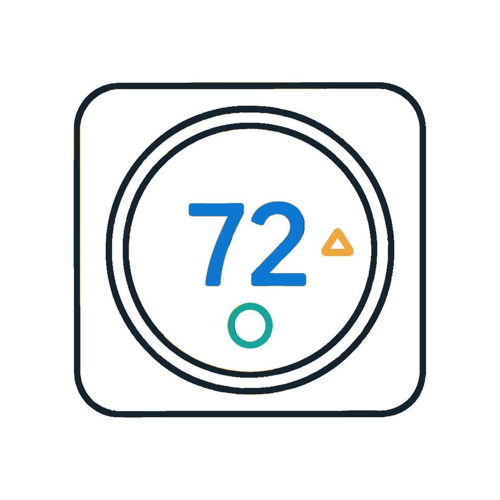 Smart thermostat icon showing a temperature of 72 degrees. vector
