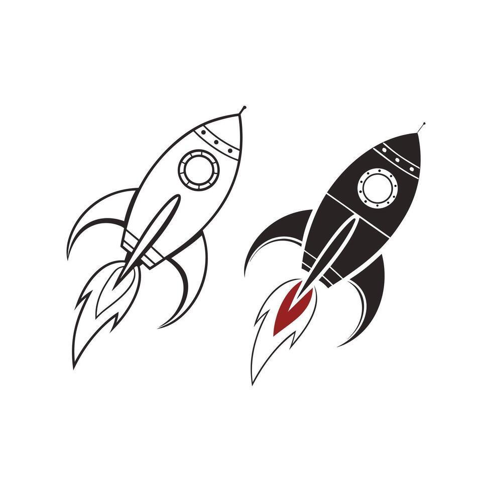 Rocket Icon Set with Outline and Solid Style vector