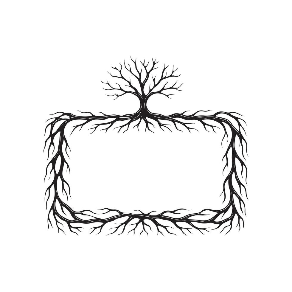 Tree Roots Frame with Decorative Nature Border Design vector