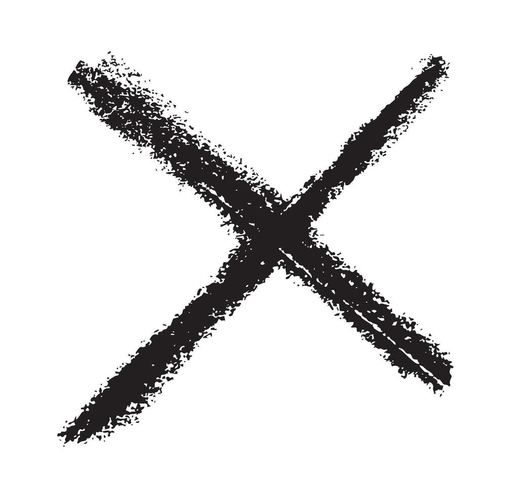 Hand drawn crayon X mark. Grunge cross symbol for voting, error, and design concepts. vector