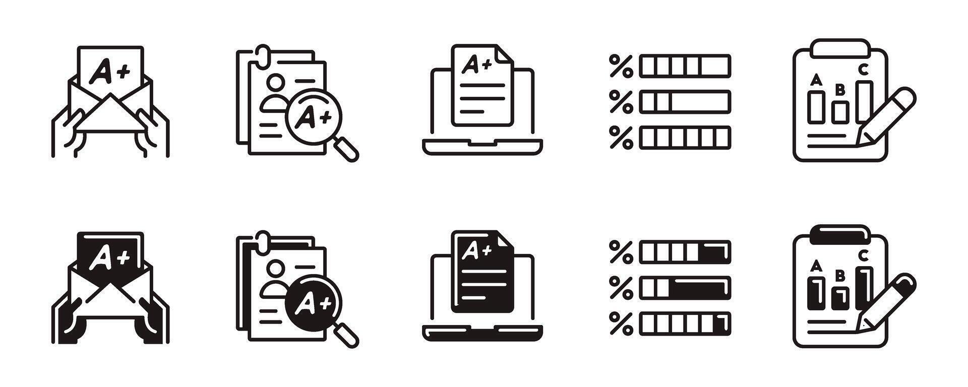 simple exam score result icon line set education quiz pass grade online questionnaire task evaluation signs illustration for web and app vector