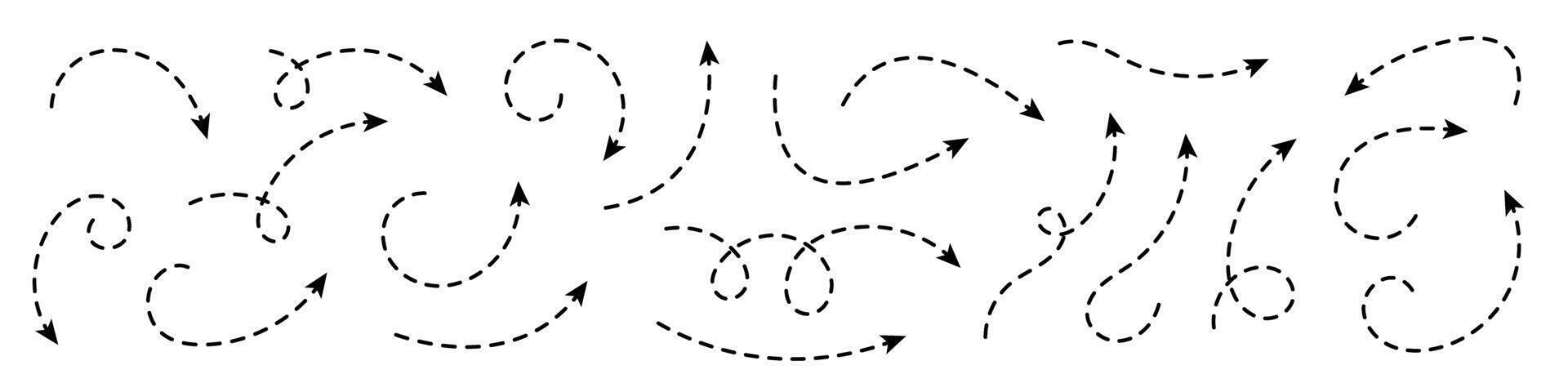 Curved Arrows with Dashed Lines Set. vector