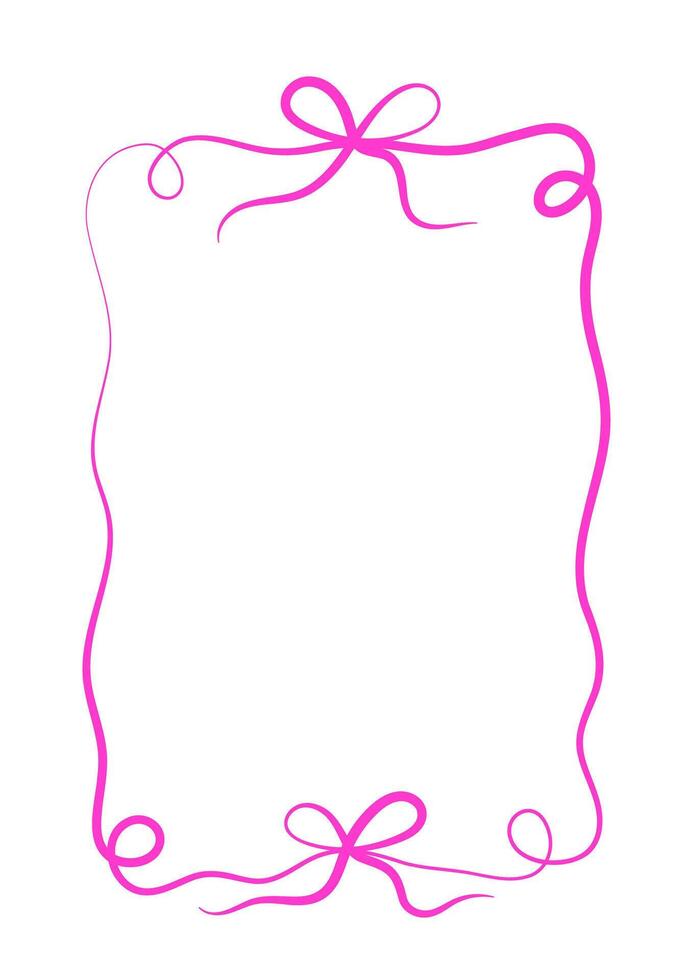 Elegant ribbon frame outline. Minimalist hand drawn frame with bows and swirls. vector