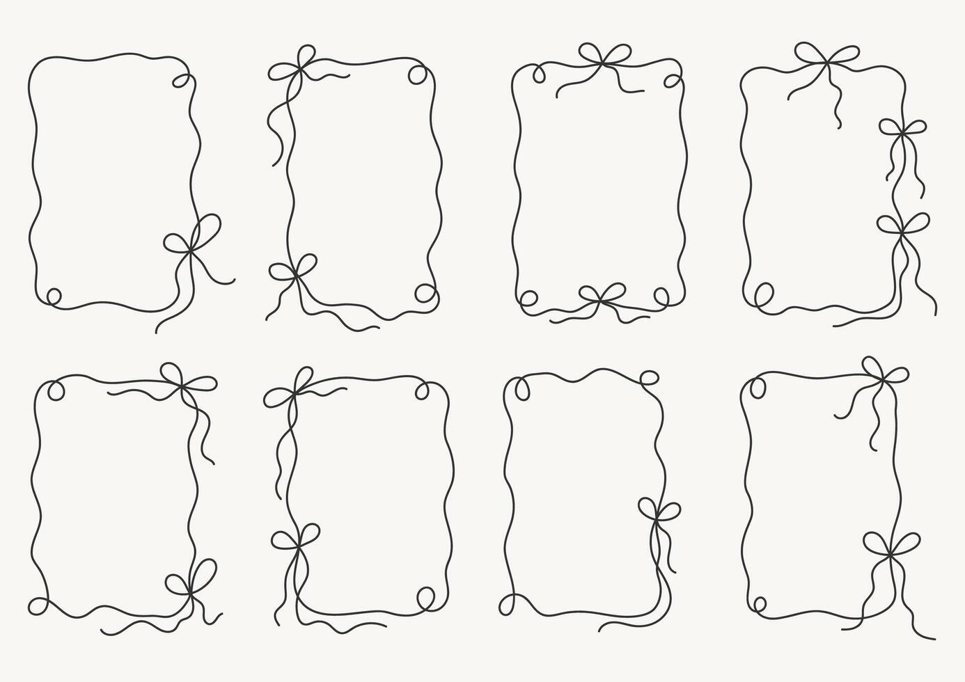 Set of ribbon frame outline. Minimalist hand drawn frames with bows and swirls. vector