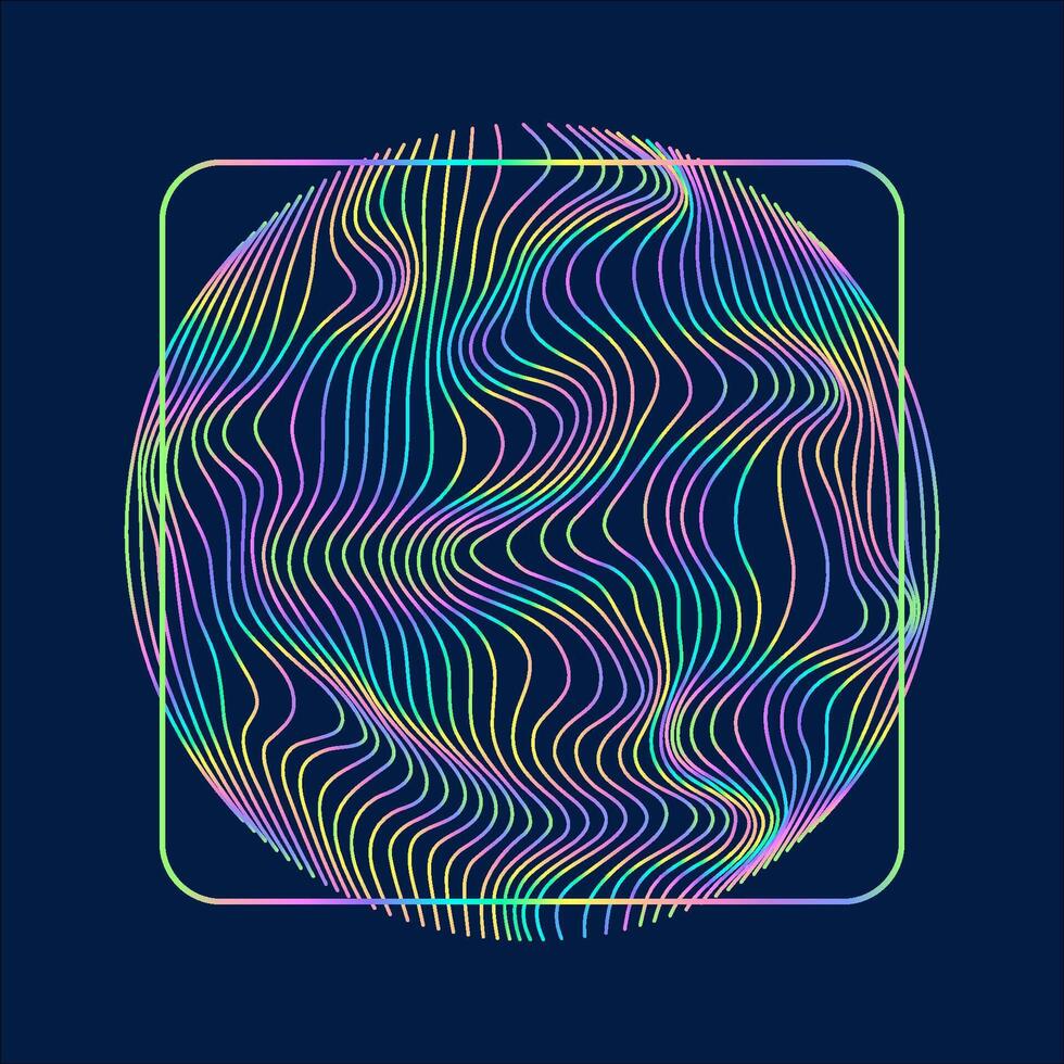 Particles and wavy abstract lines in shape. Linear wave style. vector