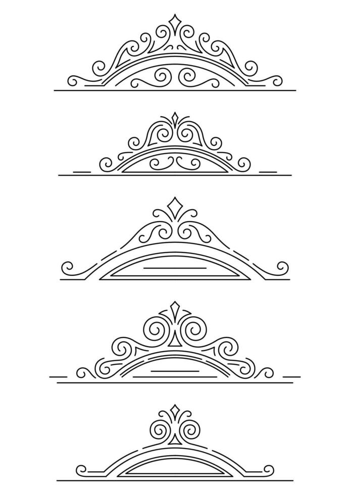Set of line curl elements. Modern decorative linear dividers. vector